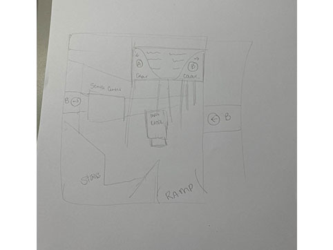 Add a ramp to this side with the stairs. Have the signs be colour coded for each building.  The colour coding would appear on the walls.  Having an info kiosk similar to a directory at a mall. Showing where you are, the bus schedule, and school announcements.