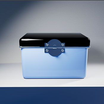 Modeled using simple cube and rectangle shapes to form the box and lid structure.