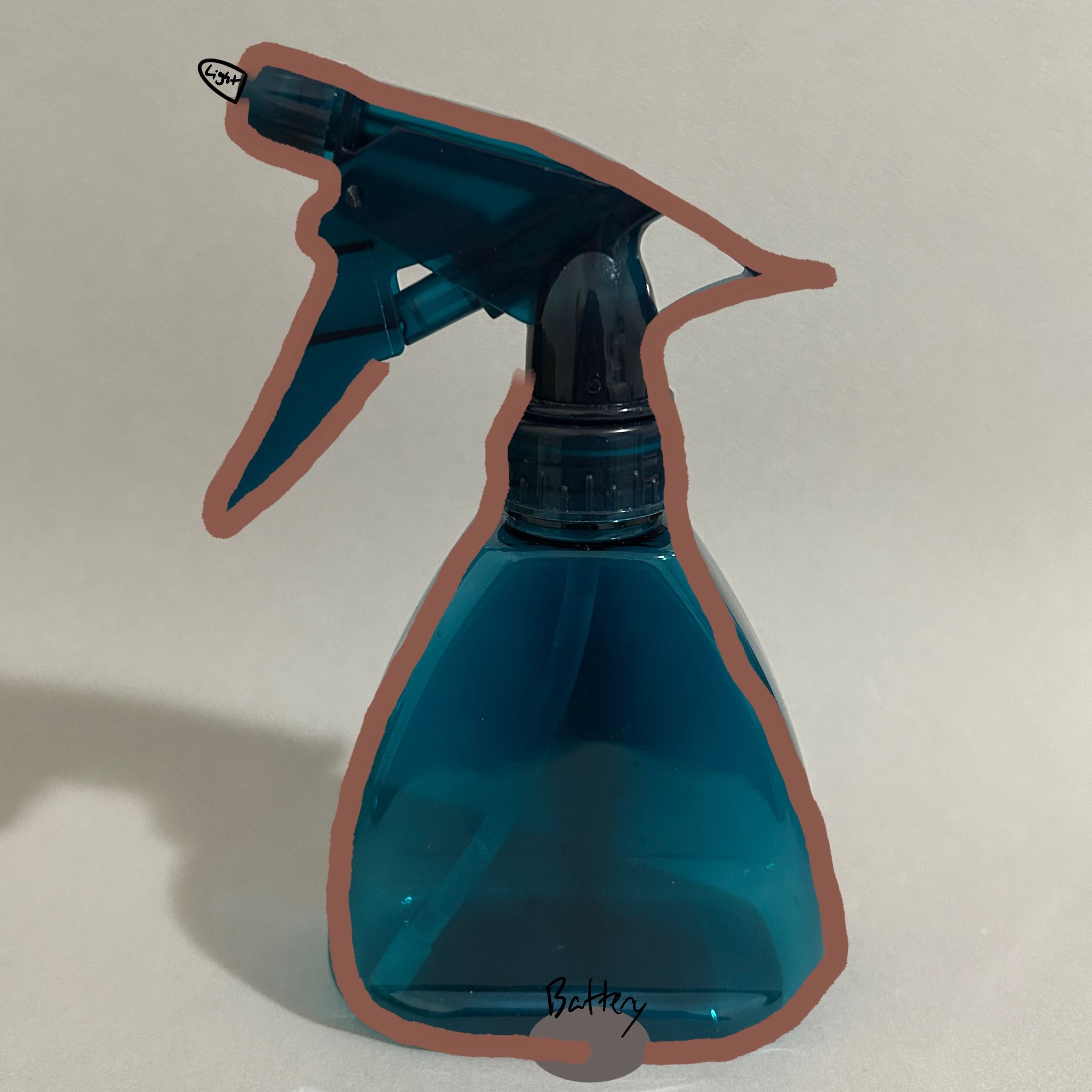 Spray bottle with circuit drawn on